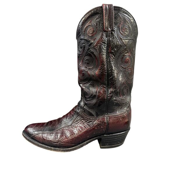 Vintage 90s Dan Post Ostrich Leg Cowboy Boots Mens 10.5 D Vintage Black Cherry main image 6